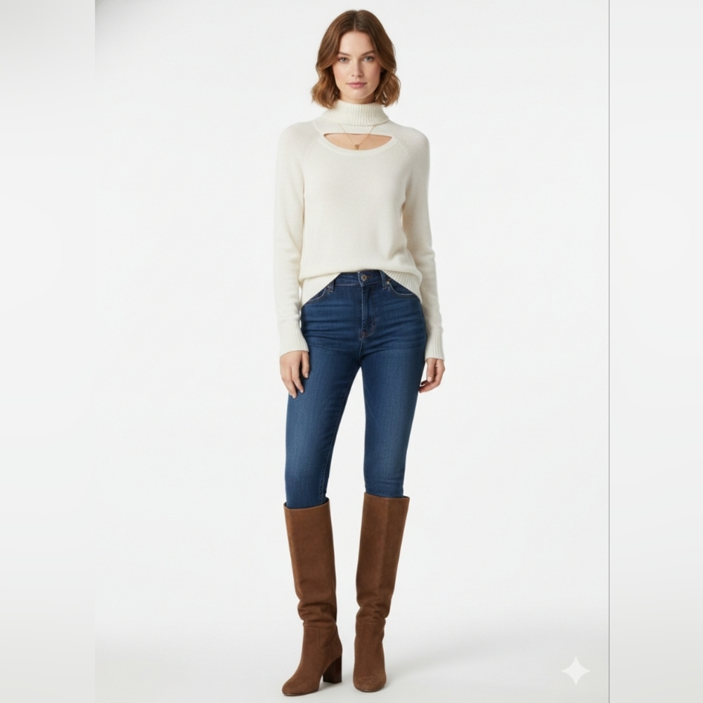 ARMANI EXCHANGE 100% Merino Wool Choker Cut-Out Sweater